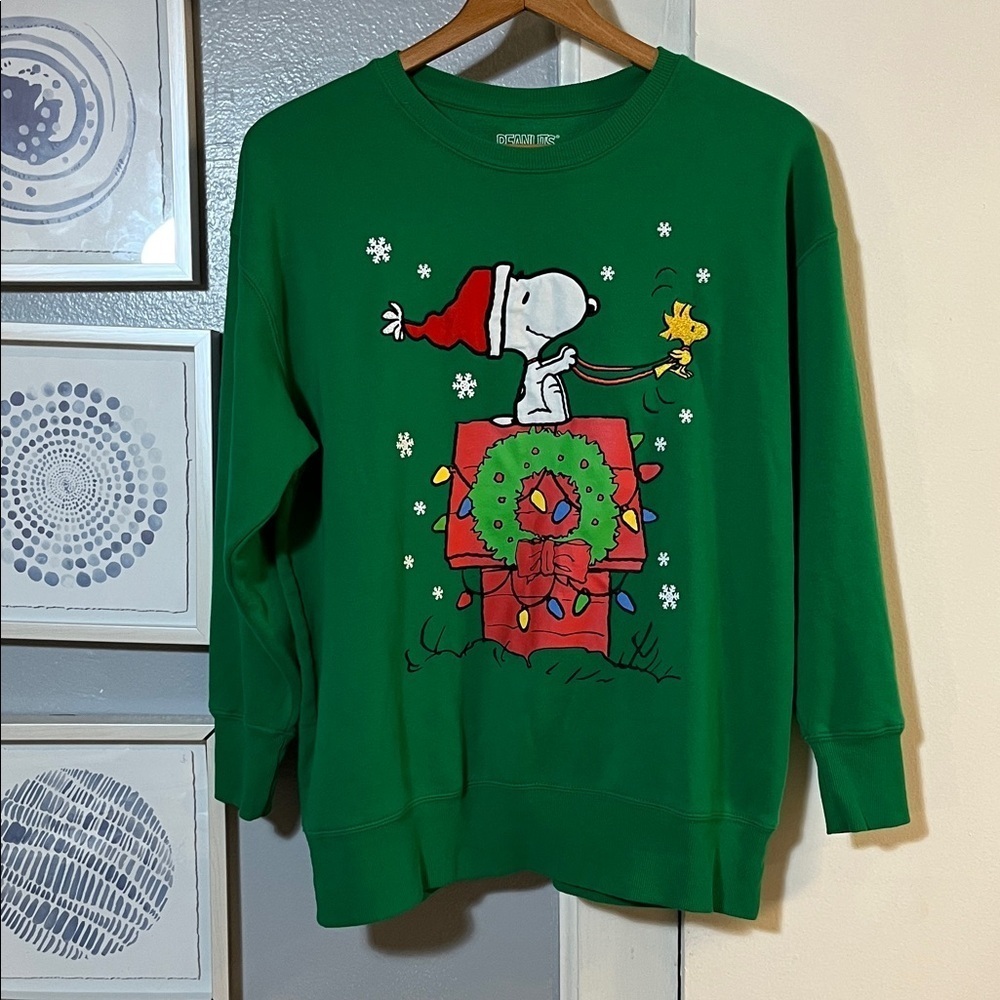 Green Snoopy Christmas Sweatshirt Size S